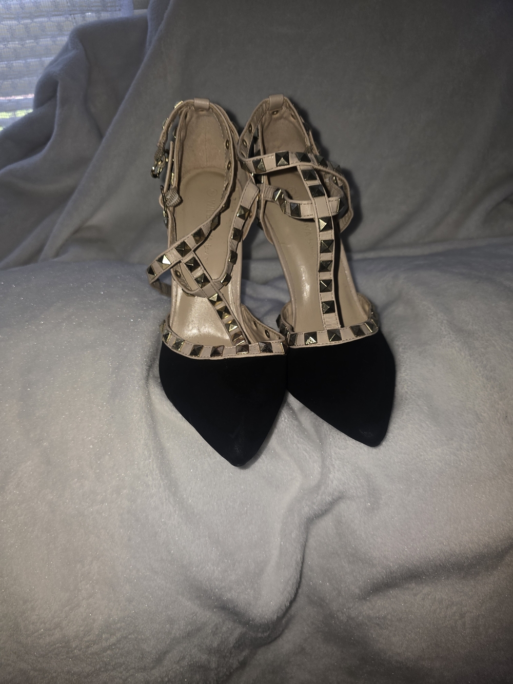 Studded Two-Tone Pointed Toe Women’s Heels - Black and Nude